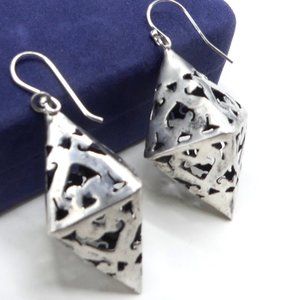 Vintage sterling silver hollow drop hoop earrings